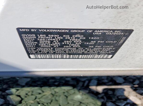 1V2FR2CA8RC569320 2024 VOLKSWAGEN ATLAS Белый Вид наклейки с VIN-кодом