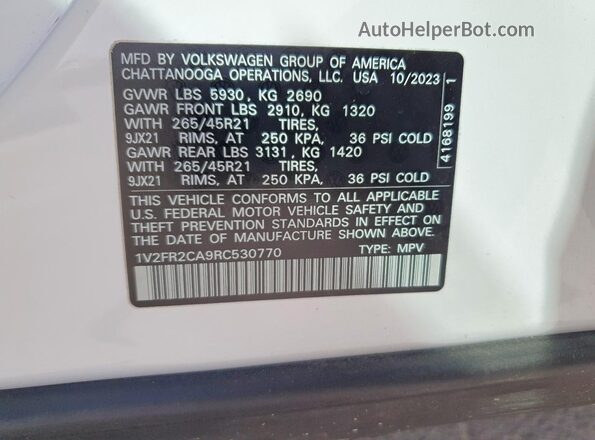 1V2FR2CA9RC530770 2024 VOLKSWAGEN ATLAS White VIN sticker view