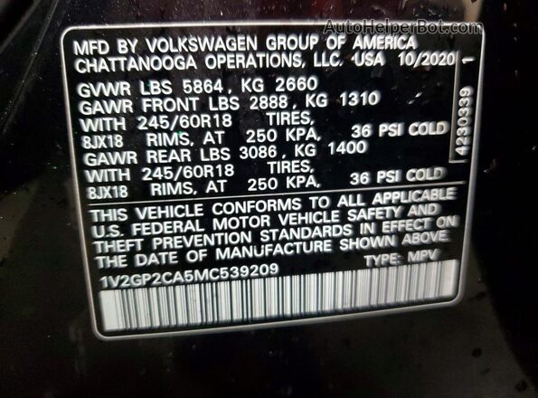 1V2GP2CA5MC539209 2021 VOLKSWAGEN ATLAS Black VIN կոդի պիտակի տեսք
