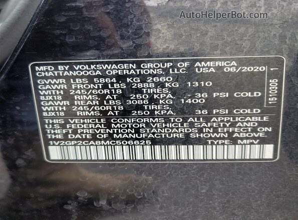 1V2GP2CA8MC506625 2021 VOLKSWAGEN ATLAS Black Вид наклейки з VIN-кодом