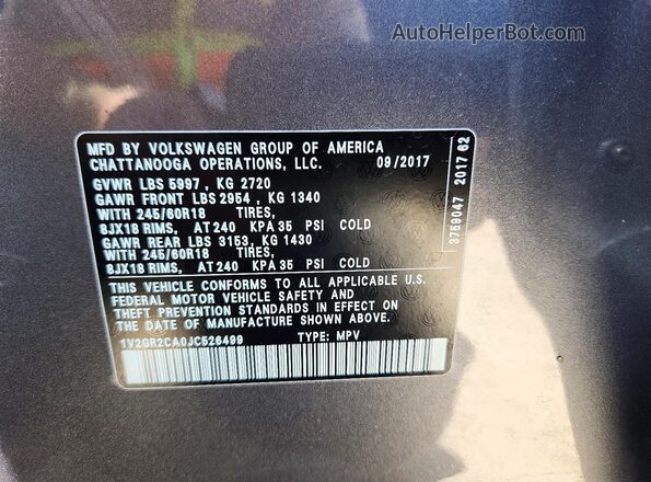 1V2GR2CA0JC526499 2018 VOLKSWAGEN ATLAS Gray VIN sticker view