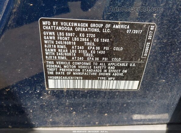 1V2GR2CA5JC517670 2018 VOLKSWAGEN ATLAS Dark Blue Vista del compartimento del motor