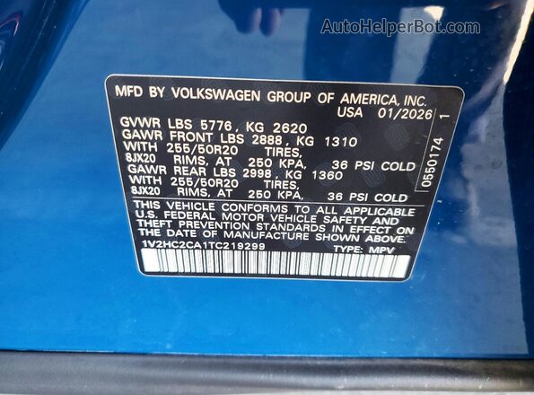 1V2HC2CA1TC219299 2026 VOLKSWAGEN ATLAS Blue 