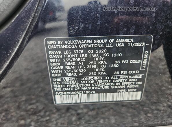 1V2HE2CA0RC219670 2024 VOLKSWAGEN ATLAS Черный Вид наклейки с VIN-кодом