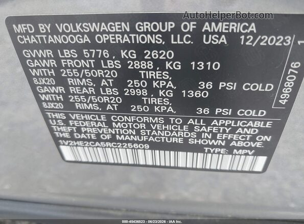 1V2HE2CA5RC225609 2024 VOLKSWAGEN ATLAS Gray Widok komory silnika