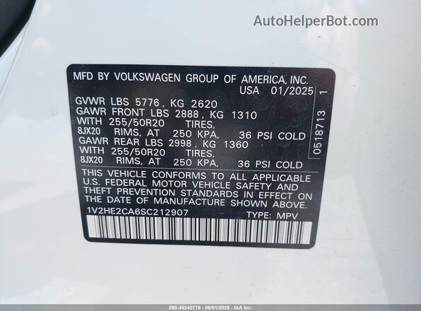 1V2HE2CA6SC212907 2025 VOLKSWAGEN ATLAS Белый Вид подкапотного пространства