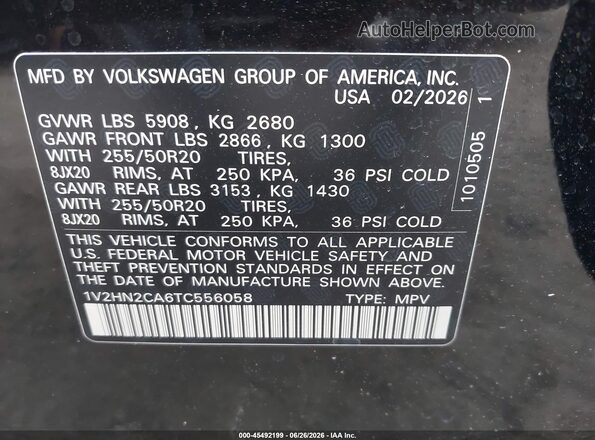 1V2HN2CA6TC556058 2026 VOLKSWAGEN ATLAS Black Вид підкапотного простору