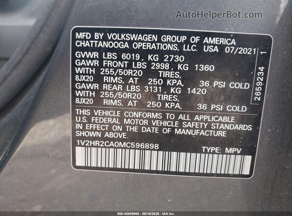 1V2HR2CA0MC596898 2021 VOLKSWAGEN ATLAS Silver ძრავის განყოფილების ხედი