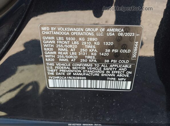 1V2HR2CA1RC508965 2024 VOLKSWAGEN ATLAS Black Widok komory silnika