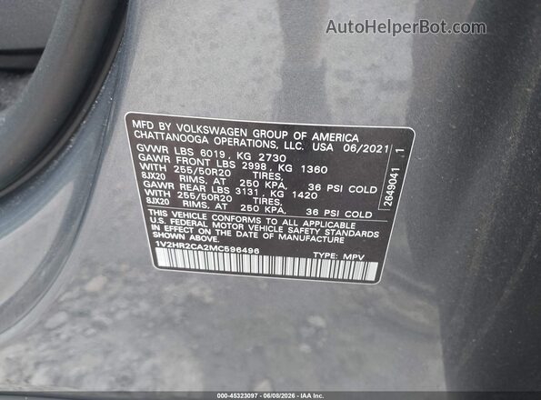 1V2HR2CA2MC596496 2021 VOLKSWAGEN ATLAS Gray Vista del compartimento del motor