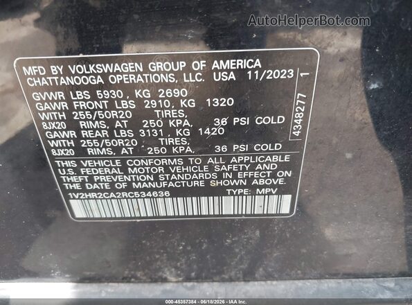 1V2HR2CA2RC534636 2024 VOLKSWAGEN ATLAS Black Շարժիչի բաժամունքի տեսք
