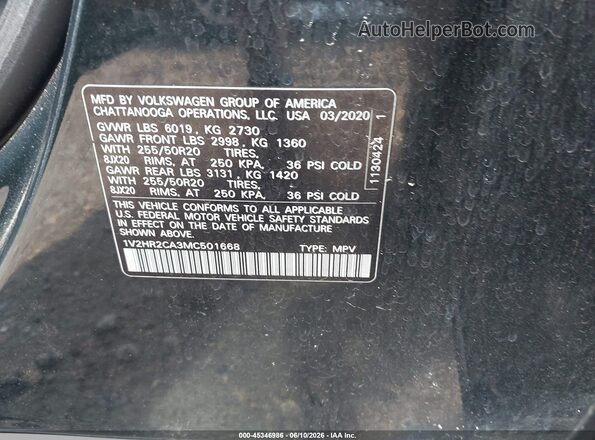 1V2HR2CA3MC501668 2021 VOLKSWAGEN ATLAS Green Շարժիչի բաժամունքի տեսք
