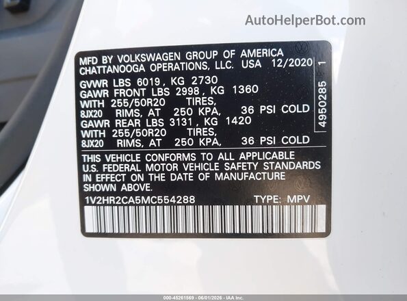 1V2HR2CA5MC554288 2021 VOLKSWAGEN ATLAS White Շարժիչի բաժամունքի տեսք