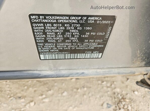 1V2HR2CA8PC528451 2023 VOLKSWAGEN ATLAS Gray VIN կոդի պիտակի տեսք