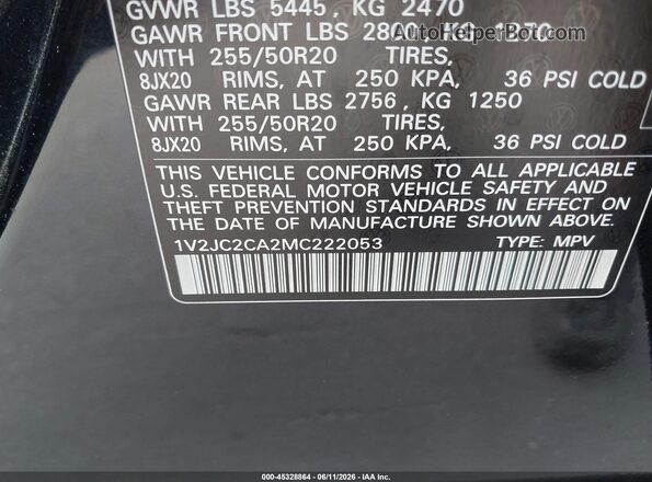 1V2JC2CA2MC222053 2021 VOLKSWAGEN ATLAS Black Vista del compartimento del motor
