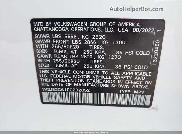 1V2JE2CA1PC202052 2023 VOLKSWAGEN ATLAS White Widok komory silnika