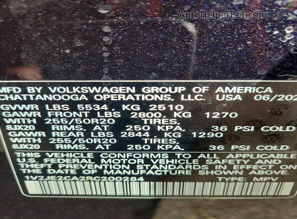 1V2JE2CA2RC200264 2024 VOLKSWAGEN ATLAS Black VIN sticker view