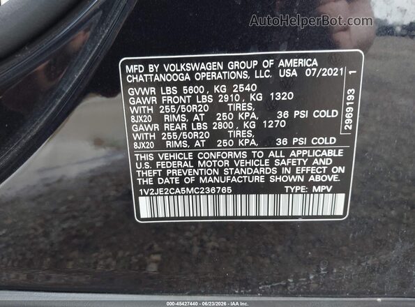 1V2JE2CA5MC236765 2021 VOLKSWAGEN ATLAS Черный Вид подкапотного пространства