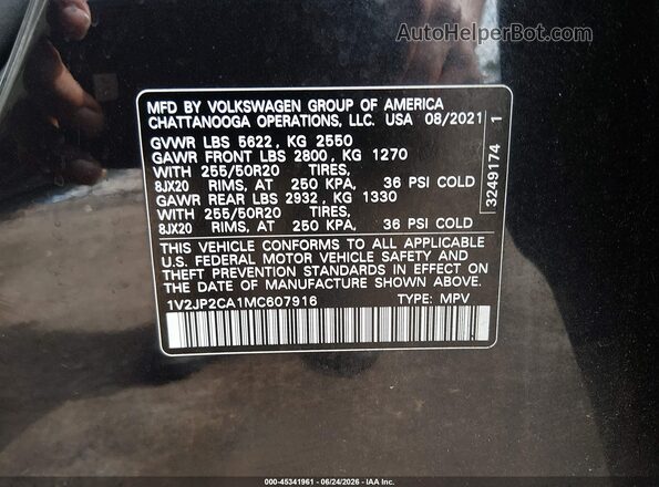 1V2JP2CA1MC607916 2021 VOLKSWAGEN ATLAS Черный Вид подкапотного пространства