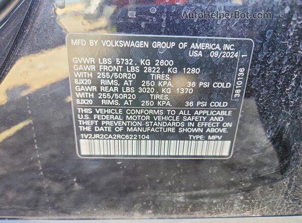 1V2JR2CA2RC622104 2024 VOLKSWAGEN ATLAS Black Вид підкапотного простору