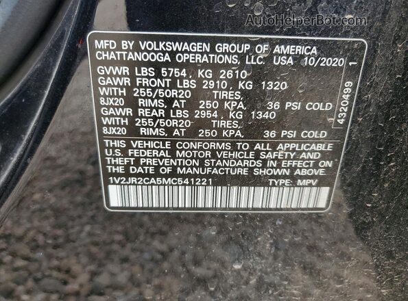 1V2JR2CA5MC541221 2021 VOLKSWAGEN ATLAS Черный Вид наклейки с VIN-кодом