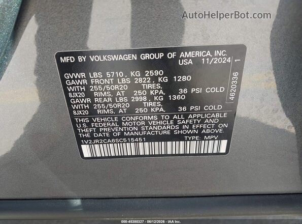 1V2JR2CA6SC515451 2025 VOLKSWAGEN ATLAS Gray Widok komory silnika