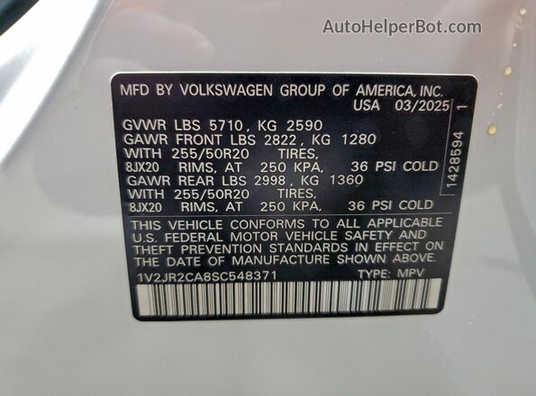 1V2JR2CA8SC548371 2025 VOLKSWAGEN ATLAS White 