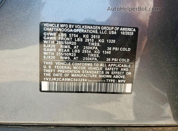 1V2JR2CA9MC543294 2021 VOLKSWAGEN ATLAS Серый 