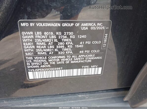 1V2JSPE82SC003987 2025 VOLKSWAGEN ID.4 Black Engine compartment view