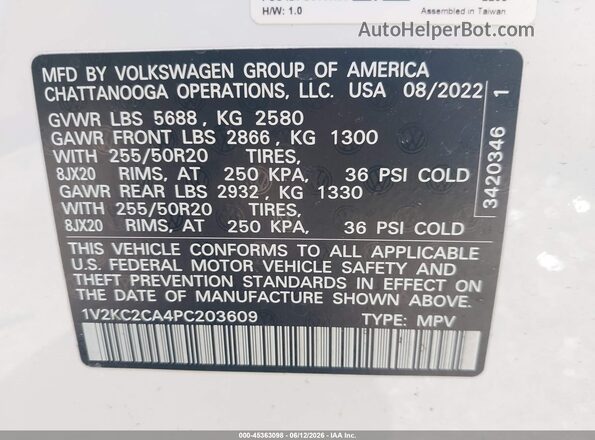 1V2KC2CA4PC203609 2023 VOLKSWAGEN ATLAS White Engine compartment view
