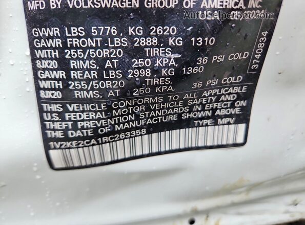 1V2KE2CA1RC263358 2024 VOLKSWAGEN ATLAS White VIN կոդի պիտակի տեսք