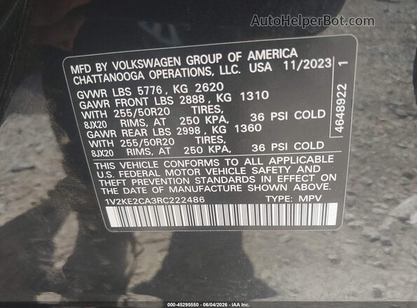 1V2KE2CA3RC222486 2024 VOLKSWAGEN ATLAS Черный Вид подкапотного пространства