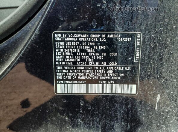 1V2KR2CA3JC505057 2018 VOLKSWAGEN ATLAS Black VIN sticker view
