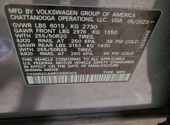 1V2KR2CA9PC555003 2023 VOLKSWAGEN ATLAS Gray VIN sticker view