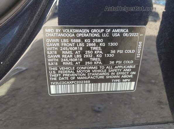 1V2LC2CAXPC202369 2023 VOLKSWAGEN ATLAS Black VIN կոդի պիտակի տեսք