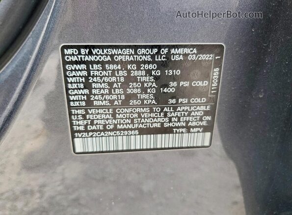 1V2LP2CA2NC529365 2022 VOLKSWAGEN ATLAS Gray 