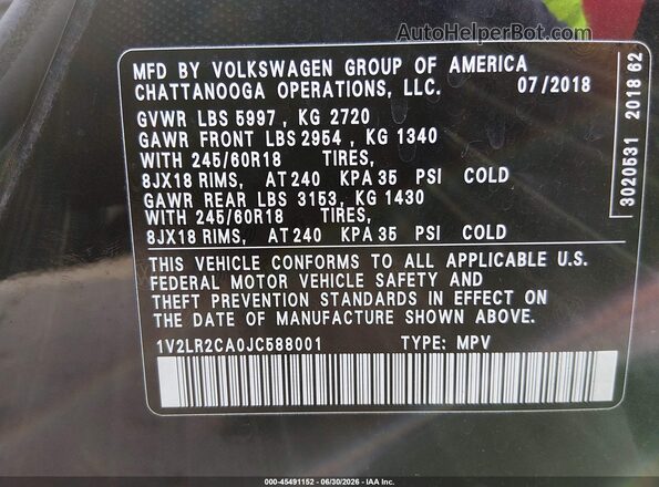 1V2LR2CA0JC588001 2018 VOLKSWAGEN ATLAS Black Widok komory silnika