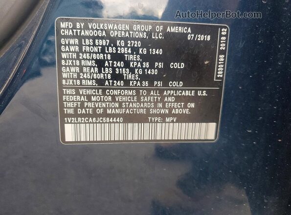 1V2LR2CA6JC584440 2018 VOLKSWAGEN ATLAS Blue 
