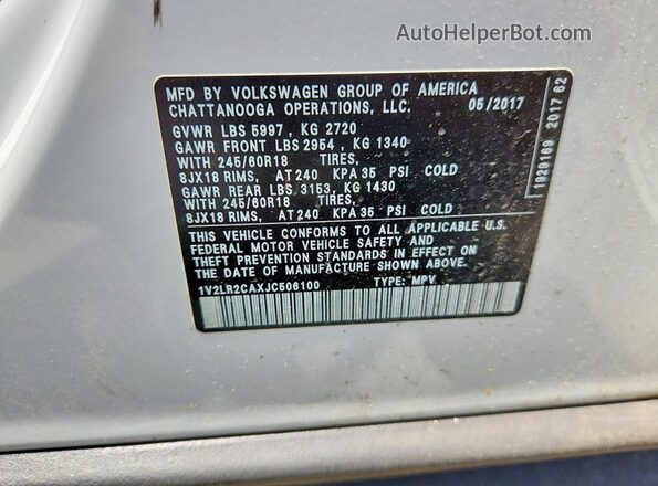 1V2LR2CAXJC506100 2018 VOLKSWAGEN ATLAS White Vista interior de 360 grados