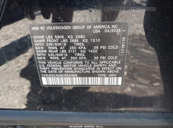 1V2LR2CAXSC554309 2025 VOLKSWAGEN ATLAS Black Widok komory silnika