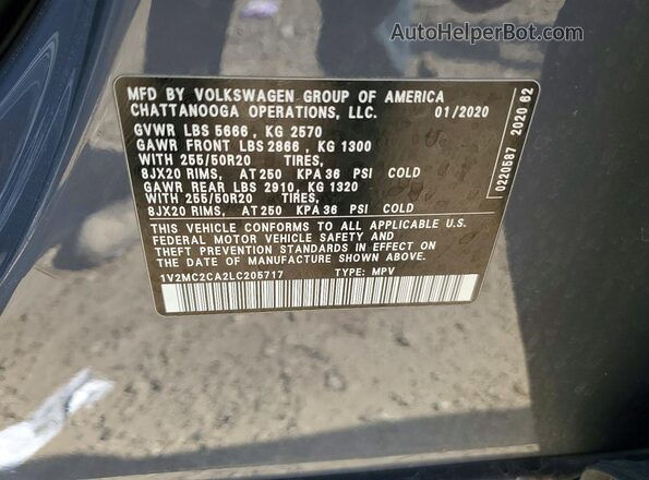1V2MC2CA2LC205717 2020 VOLKSWAGEN ATLAS Gray Vista de la etiqueta del VIN