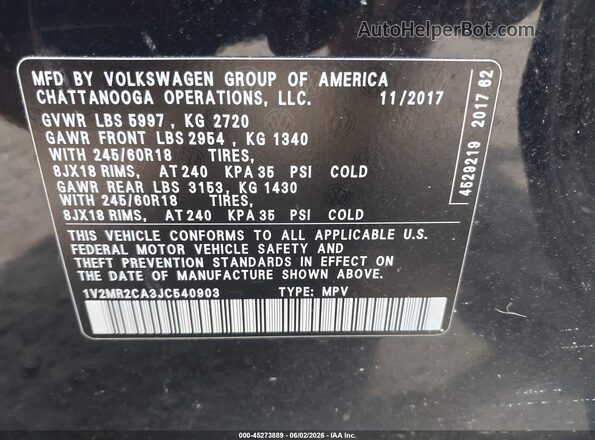 1V2MR2CA3JC540903 2018 VOLKSWAGEN ATLAS Black Widok komory silnika
