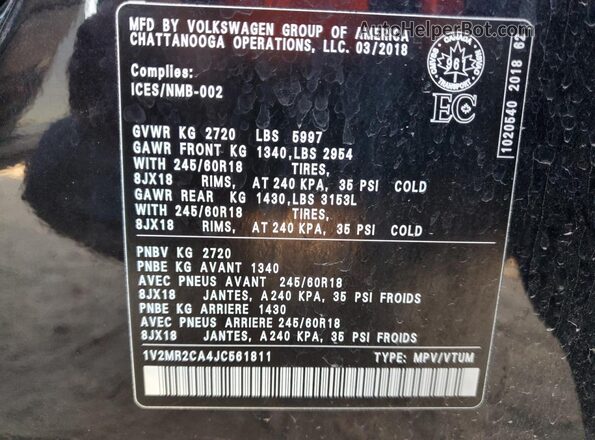 1V2MR2CA4JC561811 2018 VOLKSWAGEN ATLAS Black სალონის 360-გრადუსიანი ხედი
