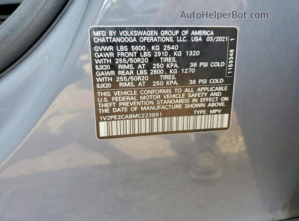 1V2PE2CA8MC223891 2021 VOLKSWAGEN ATLAS Gray Vista del compartimento del motor
