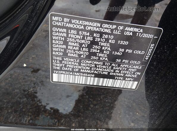 1V2PR2CA1MC545406 2021 VOLKSWAGEN ATLAS Черный Вид подкапотного пространства
