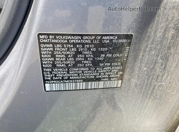 1V2PR2CA7MC537665 2021 VOLKSWAGEN ATLAS Silver Սալոնի 360 աստիճան տեսք