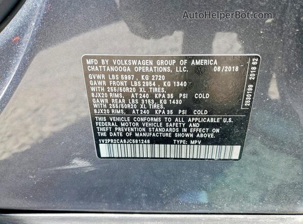 1V2PR2CA8JC581248 2018 VOLKSWAGEN ATLAS Gray სალონის 360-გრადუსიანი ხედი