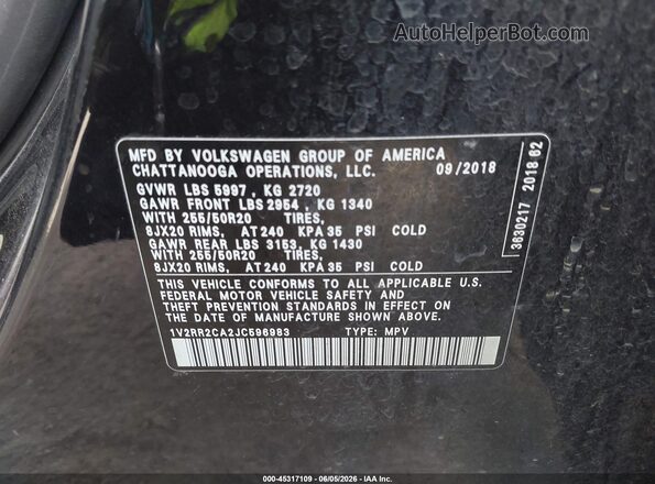1V2RR2CA2JC596983 2018 VOLKSWAGEN ATLAS Black 