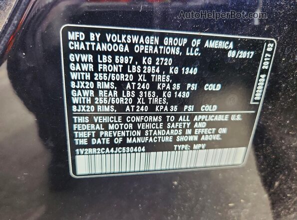 1V2RR2CA4JC530404 2018 VOLKSWAGEN ATLAS Black 
