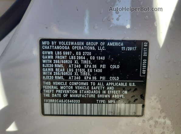 1V2RR2CA5JC545333 2018 VOLKSWAGEN ATLAS White Панорамний вид салону 360°